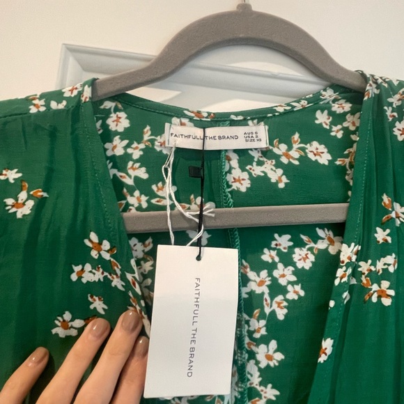 Faithful the brand - Anne Marie Green Floral Print Wrap Midi Dress - Picture 7 of 10